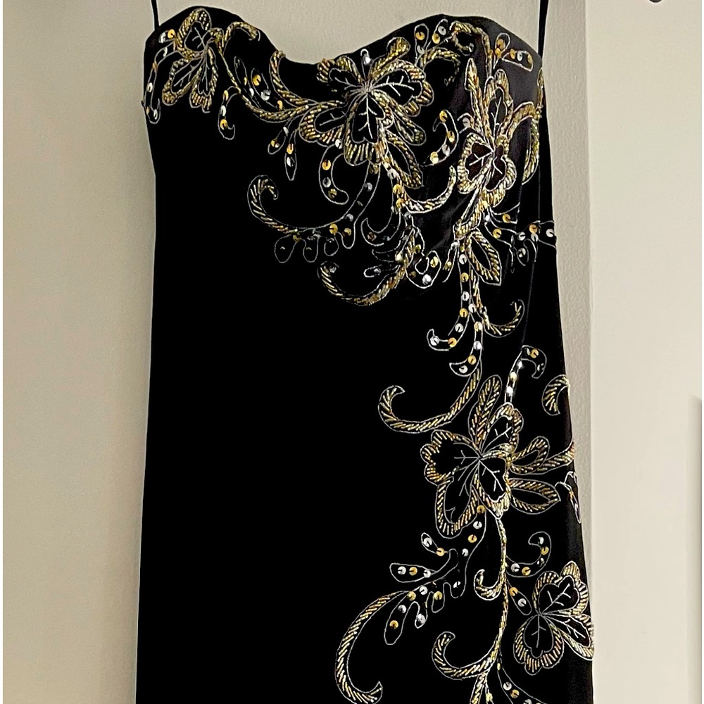 Gold and silver sequin embellished strapless gown